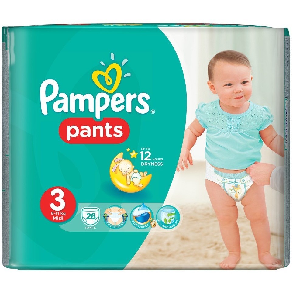 Pampers подгузники-трусики pants midi (6-11 кг) средняя упаковка 26