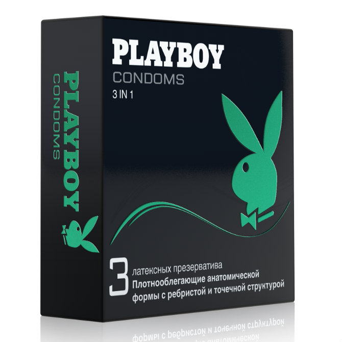 Презервативы Playboy 3 в 1 плотнооблегающие с ребристой и точечной поверхностью 3 шт.  Юнайтед Медик