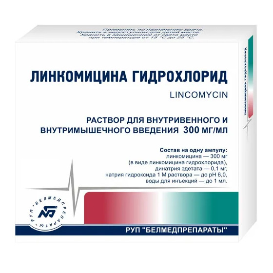 Линкомицина раствор для инфузий и в/м введения 300мг/мл 1мл №10 Белмедпрепараты