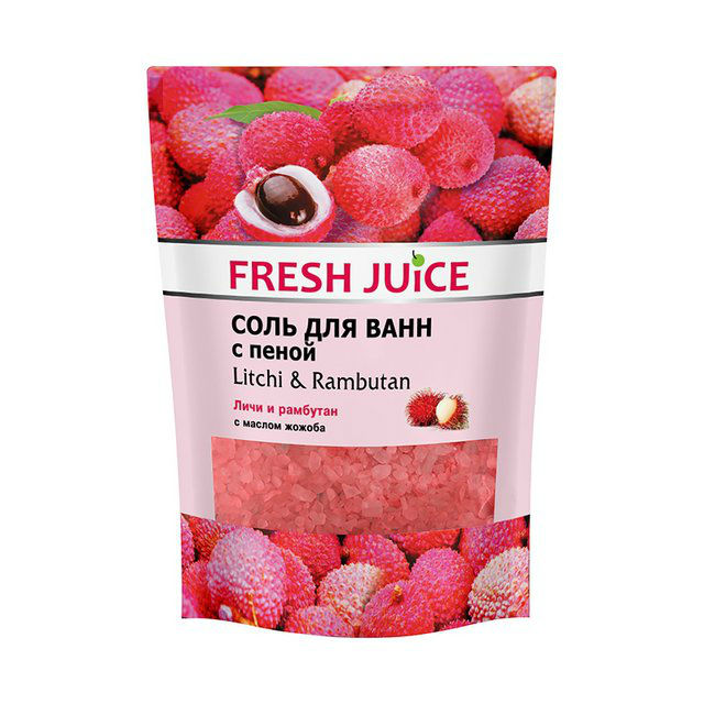 Фреш Джус (Fresh Juice) Соль для ванн с пеной Litchi & Rambutan дой-пакет 500 мл Эльфа