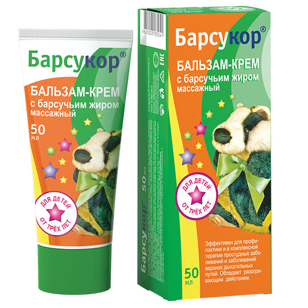 Барсучий жир Барсукор бальзам-крем массажный д/детей 50мл