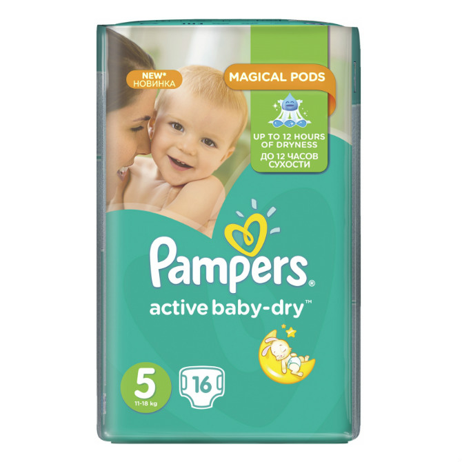 Pampers подгузники active baby-dry junior (11-18 кг) стандартная упаковка 16