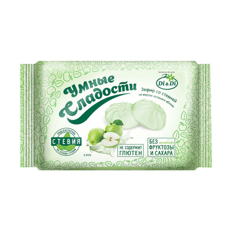 Умные сладости Зефир со вкусом зеленого яблока 150 г