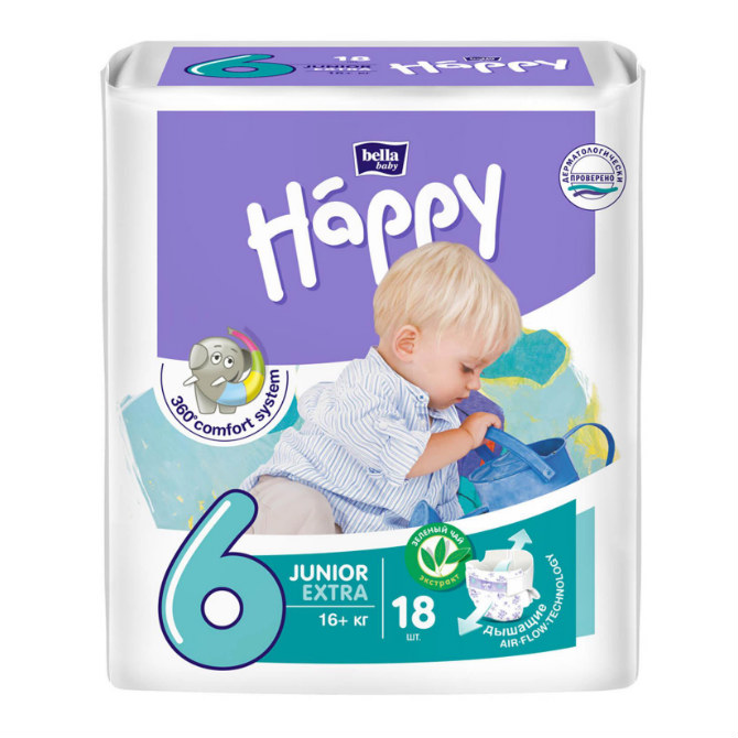 Белла (Bella) Baby Happy Junior Extra подгузники р.6 №18 16+кг