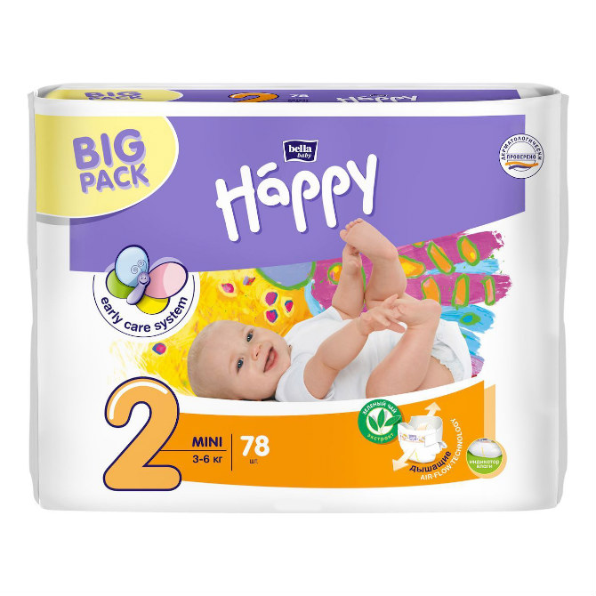 Белла (Bella) Baby Happy Mini подгузники р.2 №78кг 3-6кг