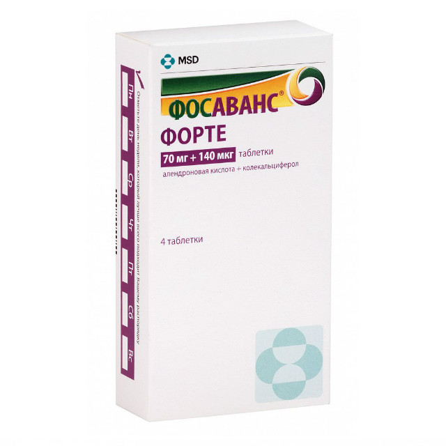 Фосаванс Форте таблетки 70 мг+140 мкг, 4 шт. Мерк Шарп и Доум