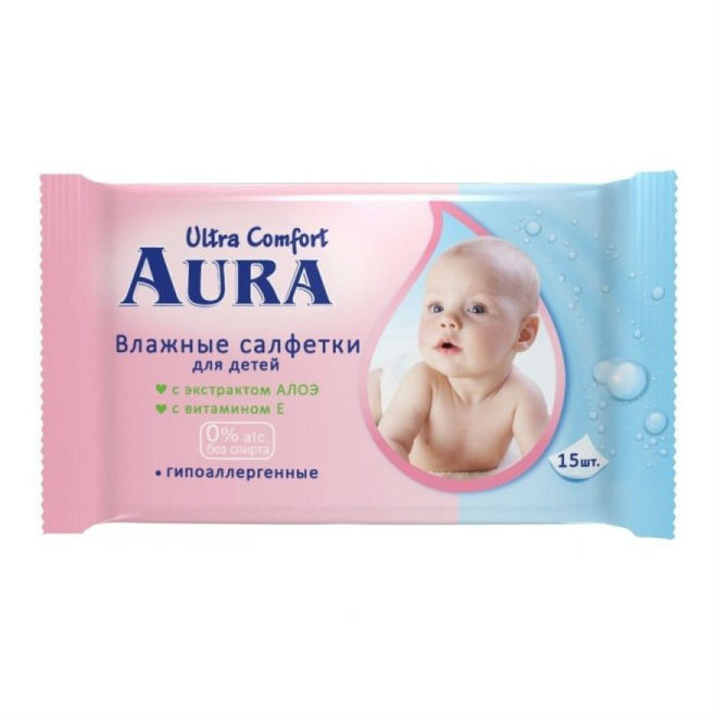 Аура (Aura) Ultra Comfort Салфетки влажн д/детей  №15 0+ мес