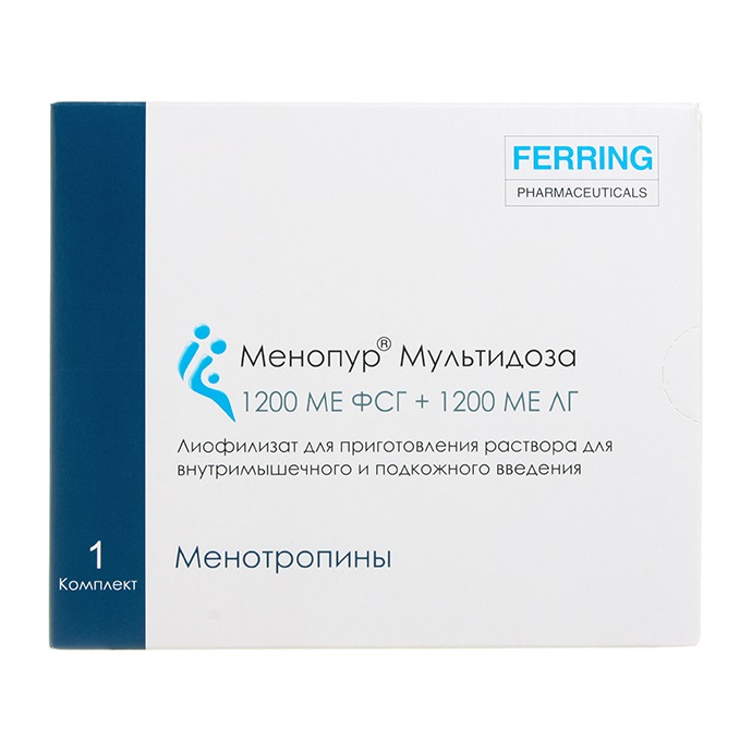 Менопур Мультидоза лиофил д/р-ра д/п/к введ 1200МЕ ФСГ+1200МЕ ЛГ + раств-ль Ferring GmbH