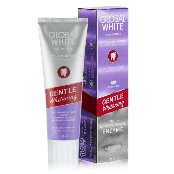 Глобал Вайт (Global White) Gentle Whitening Бережное отбелив з/паста 100мл д/чувств зубов