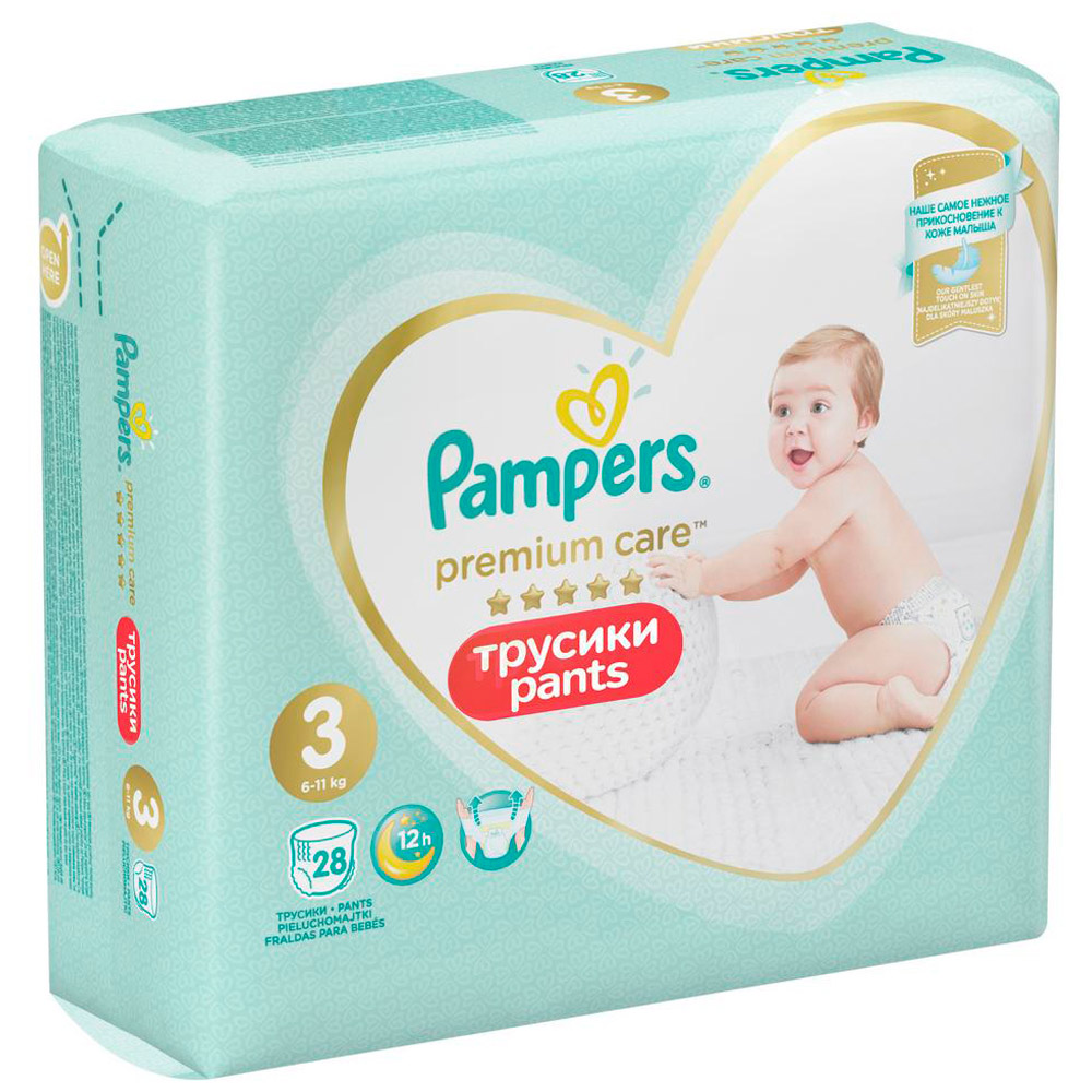 Pampers подгузники-трусики premium care pants midi (6-11 кг) средняя упаковка 28