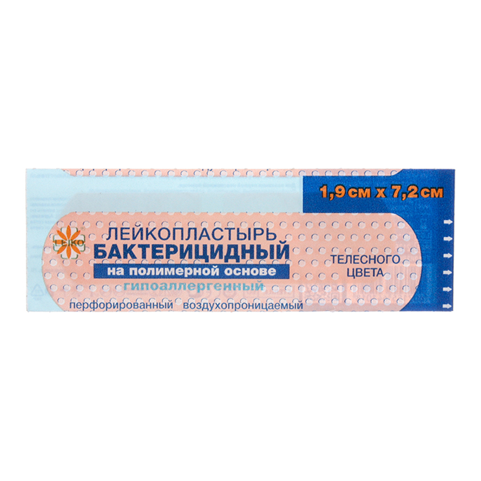 Лейкопластырь бактер. на полимерной основе, телесного цвета, 1,9х7,2 см Лейко