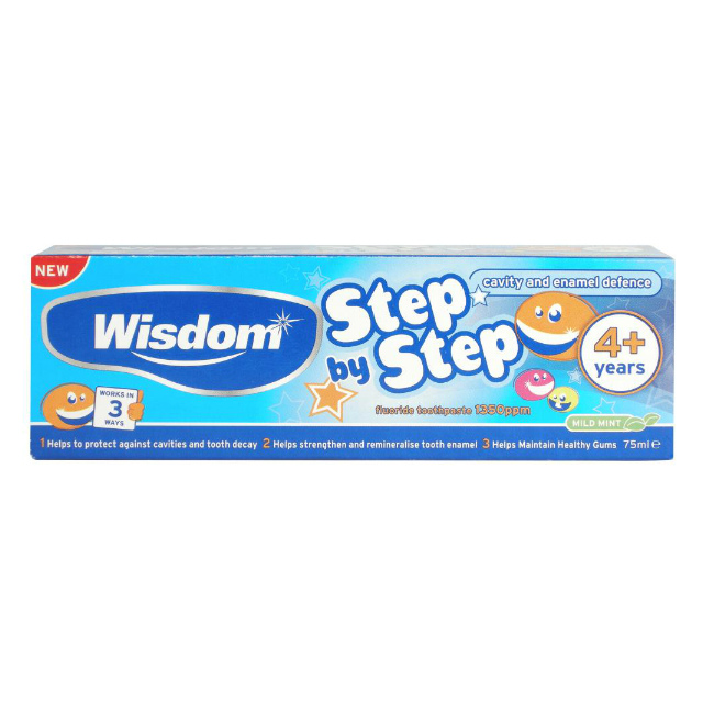 ВИСДОМ (WISDOM) STEP BY STEP +4 ДЕТСКАЯ МЯТНАЯ ЗУБНАЯ ПАСТА ОТ 4-Х ЛЕТ 75 МЛ Wisdom Toothbrushes Limited