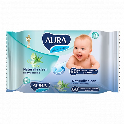 Аура (Aura) Ultra Comfort Салфетки влажн д/детей  №60 0+ мес