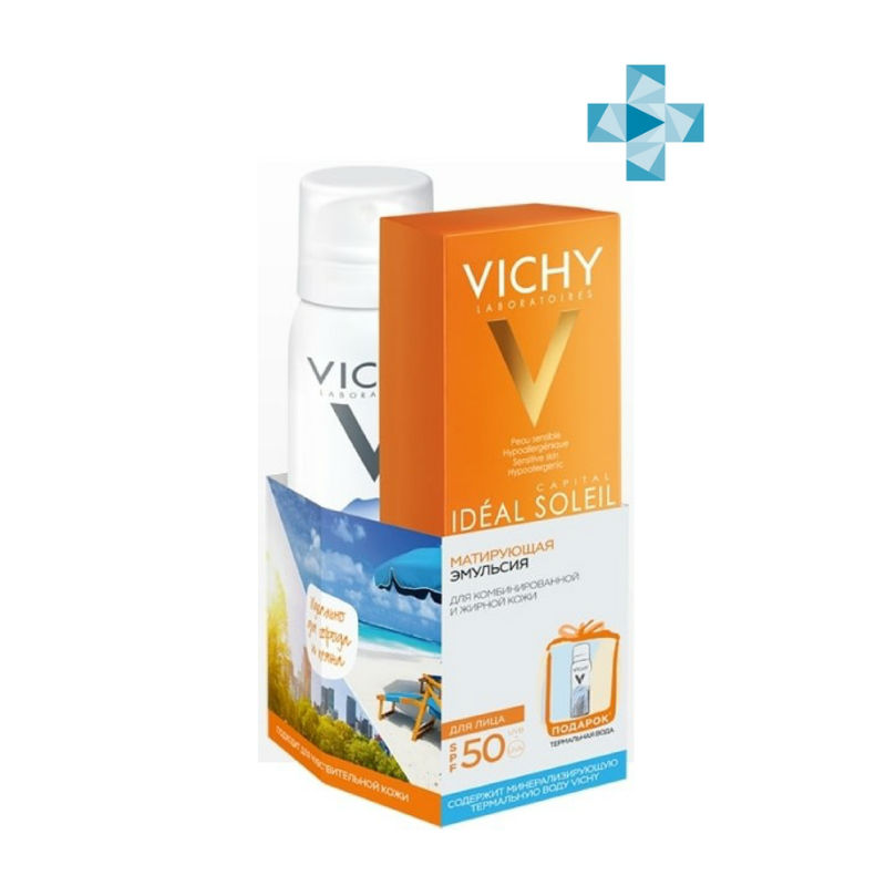 Виши (Vichy) Капиталь Идеал Солей DryTouch Матирующая эмульсия д/лица SPF50 50мл+подарок Терм.вода 5